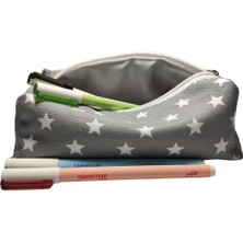 Desenli Astarlı Yıkanabilir Bez Kalemlik Kalem Kutusu Gri