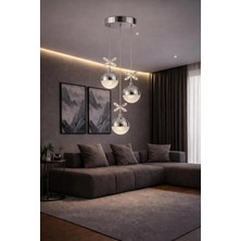 Aura Lighting Aura Lıghtıng 3'lü Şeker Top Krom Sarkıt Avize 3 Renk LED Modern Salon/antre/oda Avizesi (Beyaz Sarı Günışığı)