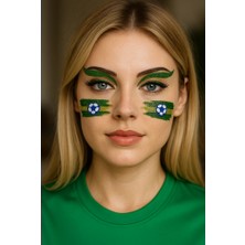 14X9 cm Simli Yüz Stickeri - Yeşil Sarı Futbol Topu Figürlü Taraftar Makyaj Aksesuarı