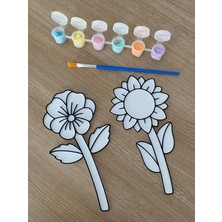 PicStory 2'li Çiçek Boyama Seti 2- Dıy Kendin Yap Boyama Plakaları (6 Renk Boya + Fırça Dahil)