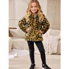 Leopar Desenli Kız Çocuk Peluş Mont Kürk