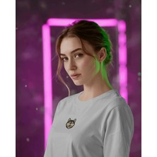 Muhtar Store Husky Köpek Baskılı Unisex Oversize Tişört – Minimal Husky Tasarım