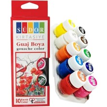 Boya 10 Renk x 20 ml Su Bazlı Tüp 1 Paket Südor Guaj Boya Seti Şişe Içerisinde 10 Lu