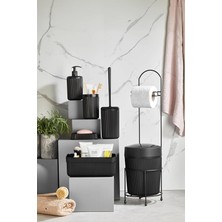 Parça Siyah Banyo Seti Metal Stantlı Kovalı Wc Kağıtlık Kozmetik Kutusu Diş Fırçalık ve Sabunlukla