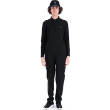 Piero Perla Regular Fit Penye İnterlok Jakar Yakalı Uzun Kollu Polo Erkek Siyah T-Shirt