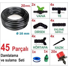 Damlama Sulama Hortum Seti 20MT Hortum Boru Nozul ve Boru Bağlantı Aparatları Fidan Bitki Bahçe