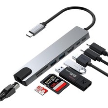 CF55 Macbook Android Uyumlu Type-C To 2 USB 3.0 4K HDMI Ethernet RJ45 Pd Çevirici Hub Adaptör, Standart