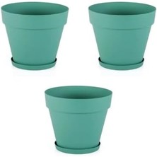 Saksı YS02 – 3'lü Set, Yeşil | 1.7 Litre, 160 mm Ağız Çapı | Alt Sulamalı Modern Plastik Saksı
