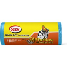Aydogan's Büyük Boy Çöp Torbası 65 x 80 cm 10 Lu Rulo x 5 Paket = 50 Adet (Mavi)