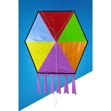 Çerçeveli Altıgen Uçurtma - Karmarenk Eğlenceli Tasarım İle Çocuklar İçin Dayanıklı Açık Hava Oyuncağı