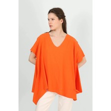 Des Concept Kadın V Yaka Asimetrik Kesim Dokulu Bluz