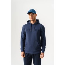 Piero Perla Gofre Baskı Logolu Regular Fit Kapüşonlu Erkek Lacivert Hoodie