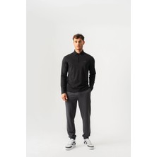 Piero Perla Regular Fit Penye İnterlok Jakar Yakalı Uzun Kollu Polo Erkek Antrasit T-Shirt