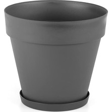 YS07 Yalı Saksı Drenaj Aparatlı Tabaklı Dekoratif Saksı 46,5cm, 46 Litre Antrasit