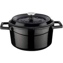 Metal Döküm Yuvarlak Tencere, 20 Cm, Siyah