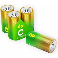 Batteries GP14AU Ultra Alkalin LR14/E93/C Boy Orta Pil, 1.5 Volt, 4 Adet