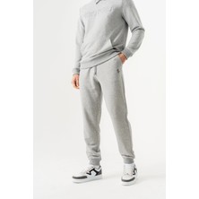 Piero Perla Slim Fit Eva Nakış Detaylı Premium Erkek Gri Melanj Eşofman Altı