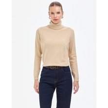 Pierre Cardin Kadın Bej Comfort Fit Tam Balıkçı Yaka Basic Kazak 50316385-VR011