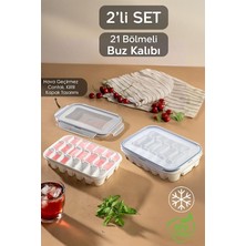 Home 2'li 21 Bölmeli Sızdırmaz Kilitli Buz Kalıbı Seti - Kapaklı Hava Geçirmez Buzluk - Vakumlu Buz Kabı