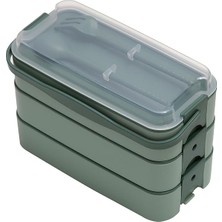 3 Katlı Beslenme Kutusu Yemek Taşıma Kabı Kaşık - Çatallı Sefer Tası Beslenme Seti G-770 (Yeşil)