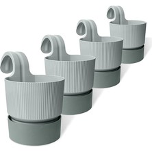 Ixora Tek Askılı Balkon Saksısı Tabaklı Mat Plastik Saksı (4 Adet, Gri)