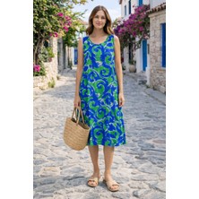 Evora Studio Dokuma Viskon Kolsuz Salaş Elbise – Altı Düz Yazlık Kadın Elbise