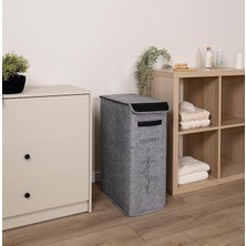 Deri Detaylı Lüks Keçe Çamaşır Sepeti (1 Gözlü)