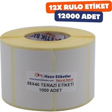 Termal Etiket 58MM x 40MM Ruloda 1000 Adet 12 Rulo Toplamda 12000 Adet 40MM Kuka Çapında Direk Termal Transfer Etiketi
