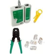 RJ11 Rj9 Jack Telefon Data Kablosu Sıkma Çakma Pensesi + Cat5 Cat6 Data Telefon Kablosu Test Cihazı +Kablo Soyucusu +100 Adet RJ45 Jack Set