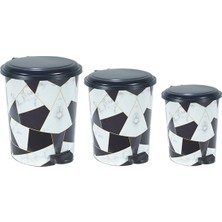 Aydogan's Desenli Pedallı Karışık Desen 3'lü Çöp Kovası Takımı ROYALEKS-M10144