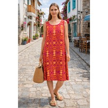 Evora Studio Dokuma Viskon Kolsuz Salaş Elbise – Altı Düz Yazlık Kadın Elbise