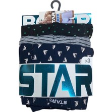 Ang Butik Star 106 Desenli Pamuklu Kemer Likralı 3'lü Boxer
