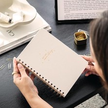 A5 Spiralli Sert Kapak Keten Noktalı Tarihsiz Not Defteri Krem