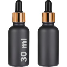 ml Mat Siyah Cam Damlalıklı Serum Şişesi 30 cc Renkli Metal Kapaklı Dropper Cam Şişe 2 Adet (Gold Yüzük | Siyah Lastik)