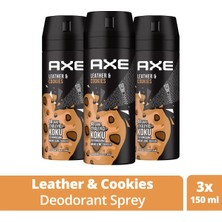 Aydogan's 3 Adet Axe Erkek Sprey Deodorant Leather & Cookies 48 Saat Etkileyeci Koku 150 ml