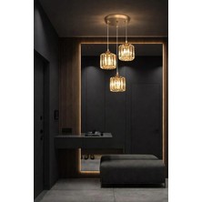 Aura Lighting Aura Lıghtıng Gold Şeffaf Tabut Cam Taşlı 3'lü Sarkıt Modern Salon/mutfak/antre/oda Avizesi