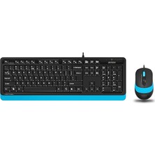 Tech F1010 Q USB Türkçe Fn-Multimedya Klavye+Optik 1600DPI Siyah/mavi Mouse Set