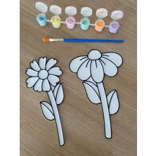 PicStory 2'li Çiçek Boyama Seti 1 - Dıy Kendin Yap Boyama Plakaları (6 Renk Boya + Fırça Dahil)