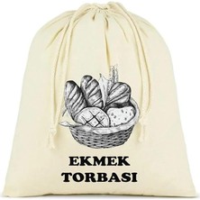Torbası, Pamuk Bez Torba, 40X40 Cm, Baskılı Ekmek Desenli, Krem Rengi