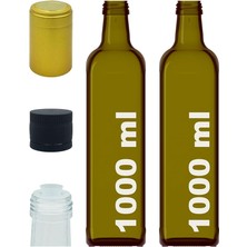 1000 ml Yeşil Maraska Yağdanlık Kapaklı ve Kapüşonlu 1000 cc Köşeli Cam Şişe 2 Adet