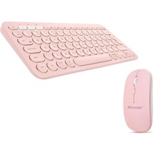 Microcase 2in1 Yuvarlak Tuşlu Bluetooth Kablosuz Klavye ve Mouse 800-1200-1600 DPI Pembe Renkli