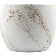 Tasarımı Ev Dekorasyon Aksesuar Beyaz Üzeri Gold Mermer Efektli Toprak Saksı Saksılık Salon Çiçeklik - 19 cm
