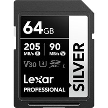 Profesyonel Sılver Sd Kart 64 Gb, 205 Mb/s'ye Kadar Okuma, 90 Mb/s Yazma, Sdxc Uhs-I Hafıza Kartı, Sınıf 10, U3, V30, Profesyonel Fotoğrafçılar, Videografçılar, Meraklılar Için Sd Kart
