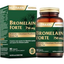 Bromelain Forte – 750 Mg Bromelain, Yeşil Çay Ekstresi, Krom ve Probiyotik Içeren Tablet – 60 Tablet – Alerjen Içermez