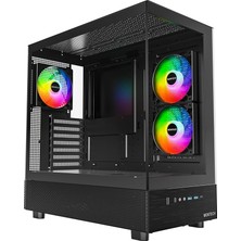 Xr, Atx Mid-Tower Pc Oyun Kasası, 3 x 120MM Argb Pwm Fanlar Önceden Yüklenmiş, Tam Görünüm Çift Temperli Cam Panel, Ahşap Tahıl Tasarım G/ç Arabirimi, 4090 Gpu'ları Destekleyin, 360MM Radyatör