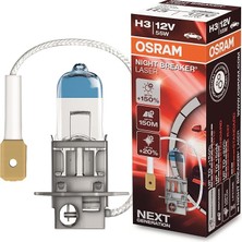 Ampul Night Breaker Laser H3 12V 55W%150'YE Kadar Fazla Işık 150M'YE Kadar Fazla Görüş Açısı,%20'ye Kadar Beyaz Işık 64151NL