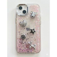 BMP GLOBAL Iphone 13 iphone 14 Uyumlu Simli Gümüş Figürlü 3 Boyutlu Tasarım Telefon Koruma Kılıfı