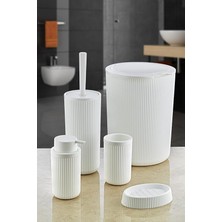 5 Parça Lüx Plastik Banyo Seti 7 Litre Dokunmatik Çöp Kovalı, Antibakteriyel Fırça (Siyah-Gri) (Beyaz)