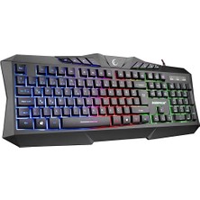 KM-404 Argentı Rainbow Aydınlatmalı USB Gaming Combo Q Klavye + Kulaklık + Mouse + Mousepad