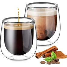 Çift Katmanlı Cam Bardak Seti 2'li 250 ml | Borosilikat Double Wall Isı Yalıtımlı Şeffaf Kahve Bardağı | Americano, Latte, Cappuccino ve Soğuk Içecek Için